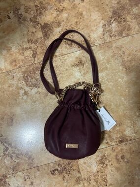Jessica Simpson Maroon Drawstring Chain-Accent Shoulder Bag